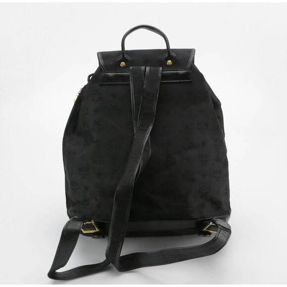 Authenticated MCM Black Double Pocket Nylon Canvas & Leather Backpack